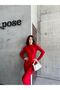 Sandy long sleeve long dress with shirring detail red - 4