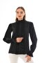 Women's Plus Size Pleat Detailed Pearl Button Crepe Shirt
