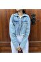 Light Blue Crop Denim Jacket with Tassels at the Hem - 2