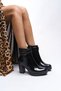 Isolniya Women's Buckle Detailed High Heeled Boots 0012503 Black Patent Leather
