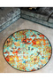 Orange Green Theme Traditional Patterned Round Woven Base Vintage Decorative Carpet 6152 - 2