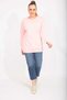 Women's Large Size Pink Cotton Fabric Stone and Print Detailed Sweatshirt 65n35482 - 5