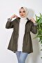 Women's - Zippered Short Bondit Trench Coat with Sleeve Stripes - 6
