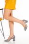 Platinum Gray Thick Heel Stiletto-Evening Dress Heeled Shoes Scalloped Feet Size 1 Take One Size Larger - 2