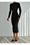 Turtleneck Long Sleeve Draped Velvet Dress - 2