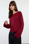 Burgundy Boat Neck Regular Fit Crop Knitted Blouse Twoaw24Bz00156 - 2