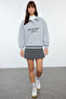Gri Melanj Gömlek Yaka Nakışlı Regular Fit Kalın İçi Polarlı Örme Sweatshirt TWOAW24SW00182 - 2