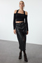 Siyah Kare Yaka Crop Örme Bluz TPRAW25BZ00015 - 3