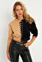 Women's Camel-Black Eyelet Short Sweatshirt Tf02 - 2