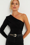 Women's Black Cross Neck Single Sleeve Snap Body B5009 - 3