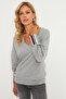 Women's Gray Stripe Detailed V-Neck Sweatshirt Ey2905 - 4