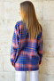 Women's Aviator Blue Plaid Patterned Cashmere Cotton Oversize Safari Jacket Shirt Alc-X10704 - 6