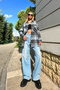 Women's Blue Black Plaid Patterned Cashmere Cotton Oversize Safari Jacket Shirt Alc-X10704 - 4