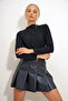 Women's Black Stand Collar Ribbed Stitching Knitted Blouse Alc-X12484 - 4