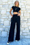Women's Black Palazzo Pants - 3 Thread, Ribbon, Double Pocket Alc-X12569 - 2
