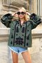 Khaki Boat Neck Tassel Detailed Embroidered Balloon Sleeve Woven Blouse Alc-X9279 - 2