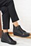 Cleo Side Zipper Tied Women's Orthopedic Boots Black Skin