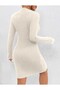 Prevailing Collar Ribbed Model Ornamental Button Detailed Slit Comfortable Fit Women's Knitwear Dress - 3