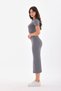 Gray Bodycon Short Sleeve Crew Neck Tea Length Ribbed Stretchy Camisole Pencil Dress-115Cm - 4