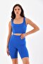 Blue Stretchy Ribbed Sports Bra - Biker Leggings Set - 7