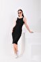 Black and White Piping Body-Fitting Sleeveless Knee-Length Ribbed Flexible Thick Strap Camisole Dress - 4