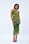 Khaki Midi Tulle Dress - Single Shoulder Drape Pattern - 3