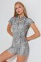 Women's Marine Jumpsuit Patterned Short Sleeve Front Zipper Detail