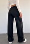 Women's Kompac Cotton Black Wide Leg Two-Thread Elastic Waist Sweatpants - 6