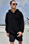 Black Unisex Hooded Kangaroo Pocket Oversized Loose Sweatshirt