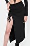 Women's Black Adjustable Gathered Slit Skirt & Crop Blouse Set - 5