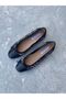 Women's Casual Ballerinas, Genuine Leather Black Tweed Ballerinas