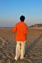 Linen Orange - Embroidered Palm Short Sleeve Oversize Shirt - 4