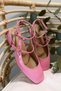 Pink Patent Leather Mary Jane - Square Toe, Helmet, Short Block Heeled Women's Shoes - 2