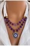 Natural Stone Purple Agate Stone Large Evil Eye Design Women's Necklace for Special Occasions Gift in Special Box - 4