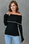 Women's Sleeve Detail Madonna Neck Long Sleeve Black Blouse 1028 - 7