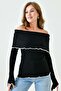 Knitwear Fabric Long Sleeve Madonna Collar Black Blouse 1028 - 6