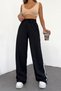 Women's Black High Waist Stripe Wide Leg Seasonal Sweatpants - 5