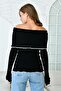 Madonna Collar Long Sleeve Black Knitwear Blouse 1028 - 3