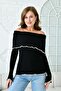 Madonna Collar Long Sleeve Black Knitwear Blouse 1028 - 4