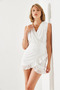 Women's White Strappy Asymmetrical Cut Gathered Chiffon Tulle Mini Dress 60251295 - 5