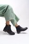 Elislaena Women's Zippered Boots 0012101 Black Leather - 5