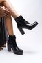Isolniya Women's Buckle Detailed High Heeled Boots 0012503 Black Patent Leather - 4