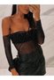 Beautiful Shiny Diamond Stone Shoulder Detailed Mesh Women's Body Blouse Compatible with Lycra Size up to 5XL - 5