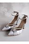 Women's Stoned Silver Satin Evening Dress Shoes 353 - 2