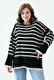 Long Sleeve Crew Neck Striped Black Oversize Knitwear Sweater 2543 - 8