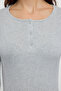 Gri Melanj Çıtçıtlı Fitted/Vücuda Oturan Fitilli Esnek Örme Bluz TWOAW25BZ00080 - 4