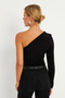 Women's Black Cross Neck Single Sleeve Snap Body B5009 - 8