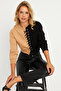 Women's Camel-Black Eyelet Short Sweatshirt Tf02 - 4