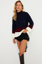 Women's Navy Blue Color Block Sweater Yv277