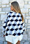 Women's Navy Blue-White Crew Neck Digital Printed Sweatshirt Mda-1076 - 5